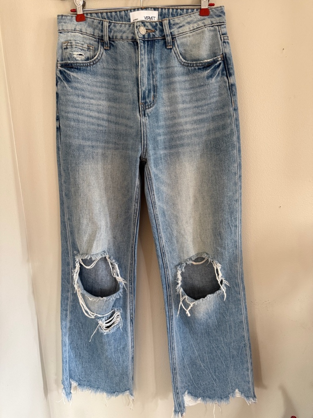 Light Wash Distressed Straight-Leg Jeans - Women